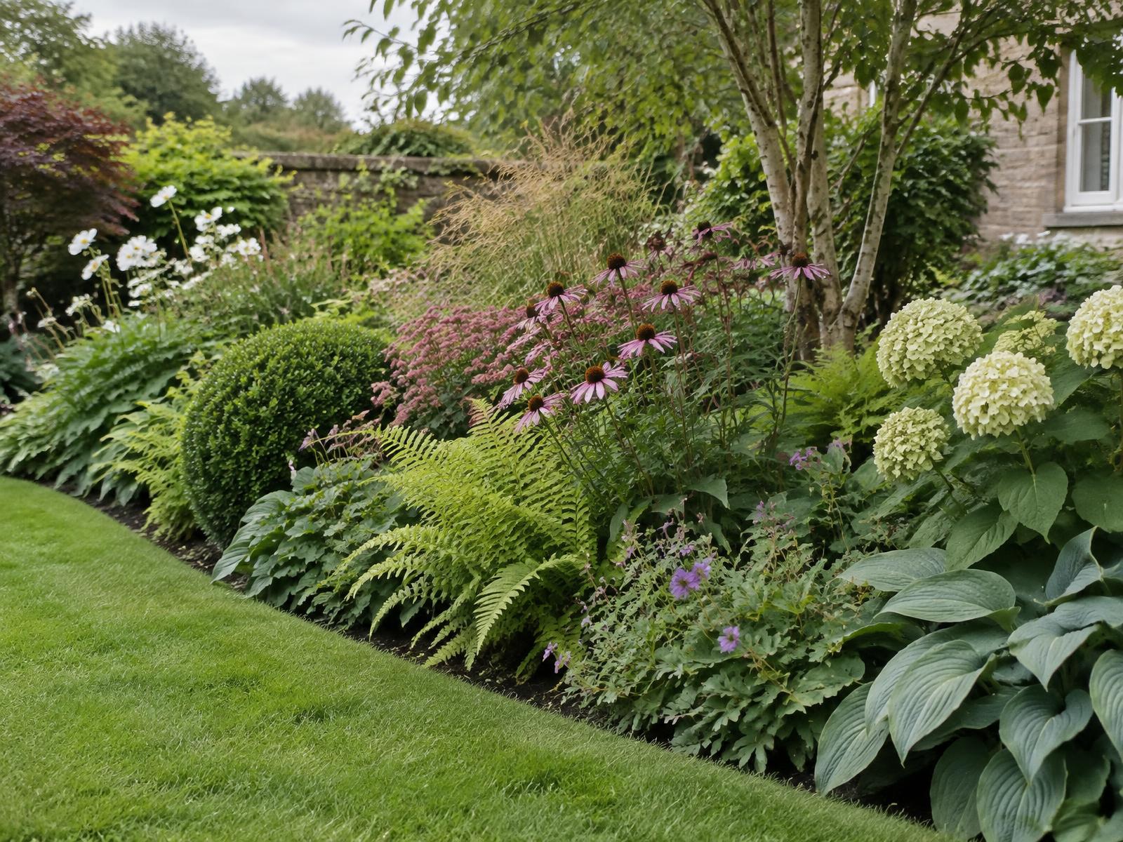 Layered perennial border in a British garden